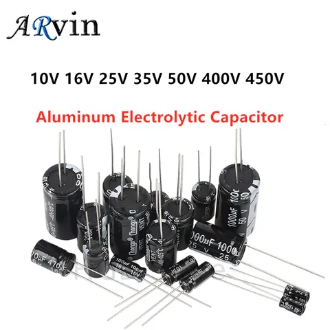 Condensateur électrolytique en aluminium 6.3V 10V 16V 25V 35V 50V 63V 100V 400V 450V 10 47UF 100UF 220UF 330UF 470UF 680UF 1000UF 1500UF