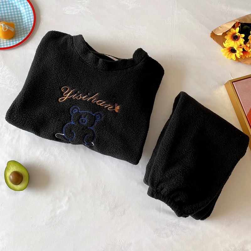 

Polar fleece pajamas women black autumn and winter thickening cute student cartoon spring and winter flannel home service