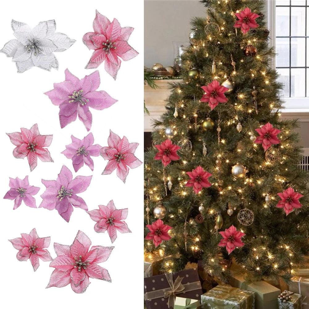 10 шт. Блестящий Свадебный орнамент Poinsettia искусственный венок вечерние