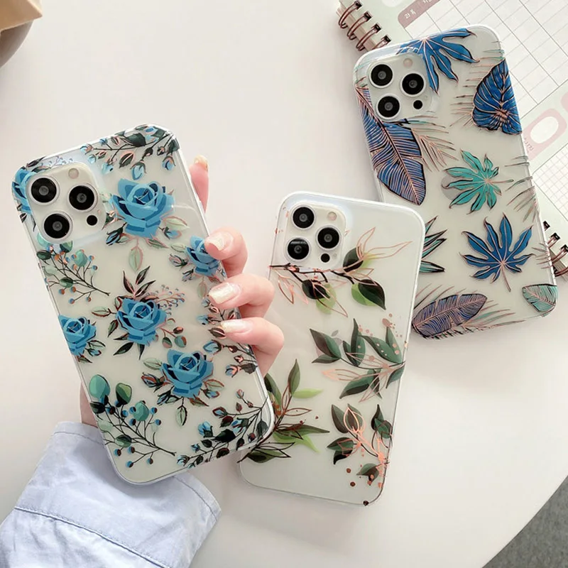

Electroplated Clear Flower Phone Case For iphone 12 Mini 11 Pro XS Max X XR SE 2020 7 8 Plus Silicone Shockproof Back Cover