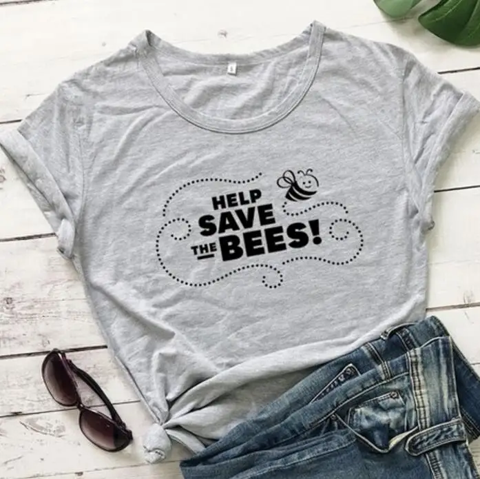 

Help Save The Bees Tshirt Women Bee Kind Aesthetic Streetwear T-shirt Kawaii Hipster Slogan Shirts Cotton Girl Tops Dropshipping