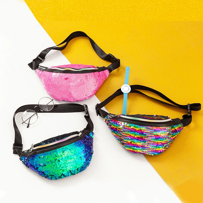 Новинка Женская поясная сумка с блестками для девочек на ремне модная блестящая
