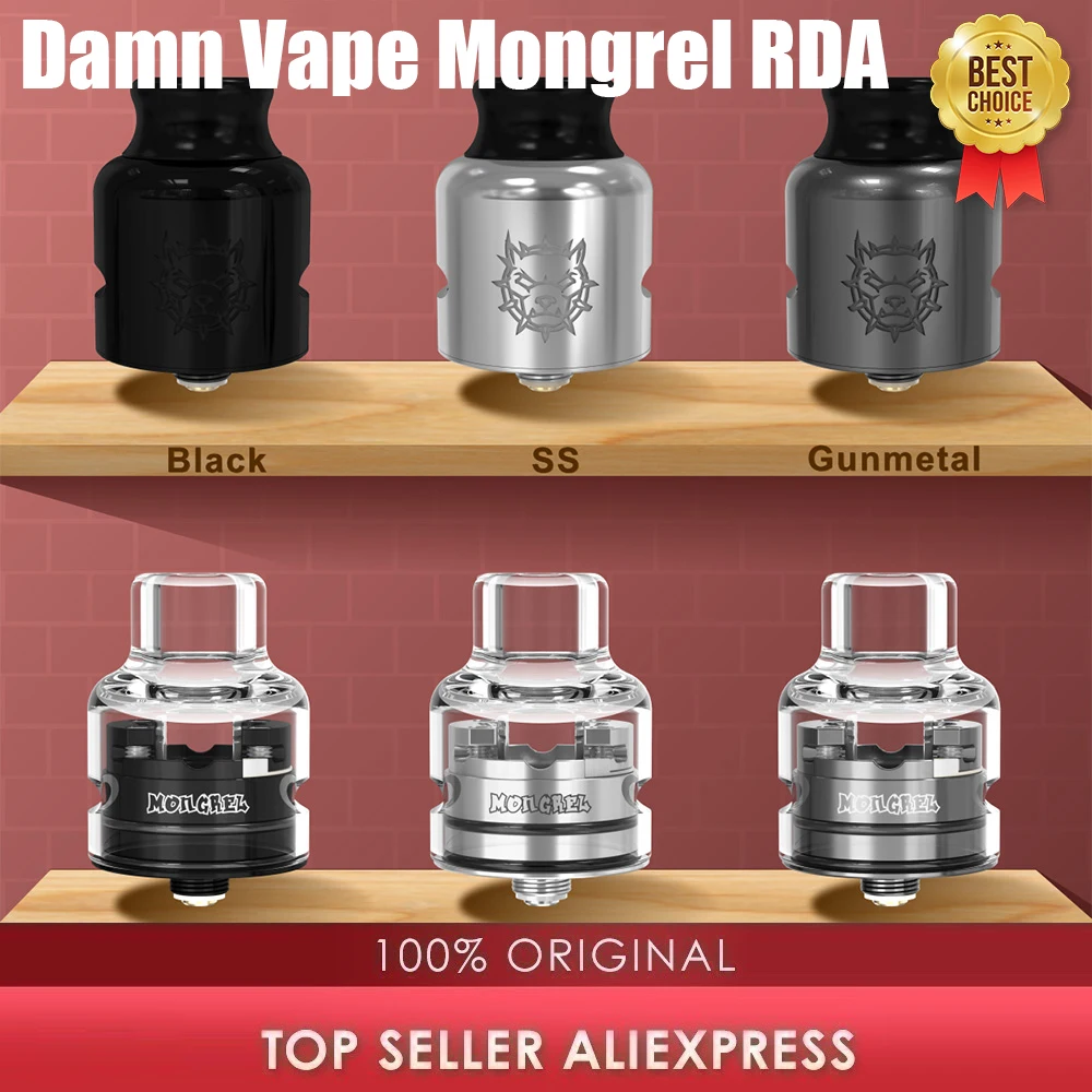 Original New Damn Vape Mongrel RDA Atomizer 1.5ml BF 510 Pin Tank Dual Post Build Deck E Cigarette Vaporizer Vs Tauren Solo | Электроника
