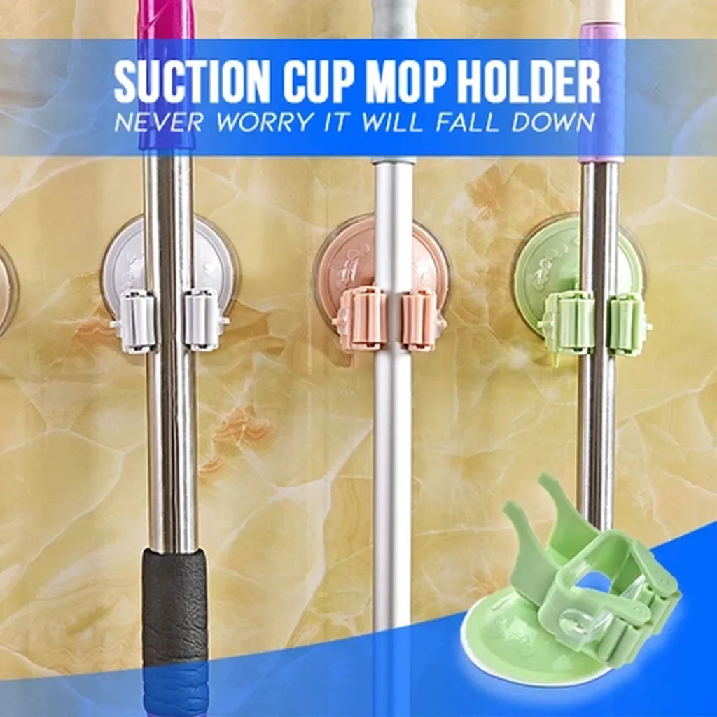 Настенный держатель для швабры на присоске стойка тряпки/метлы/зонта/швабры
