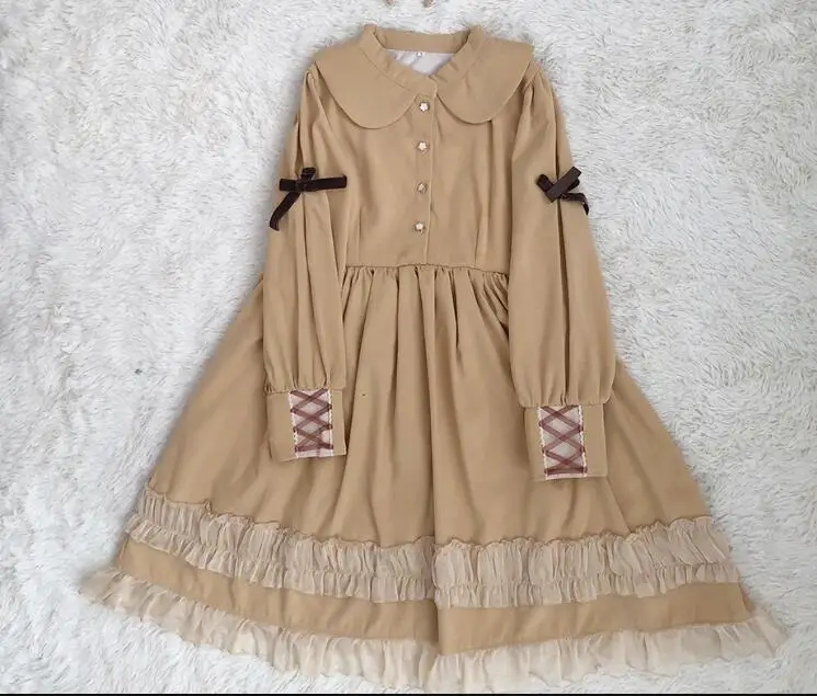 Only Yellow Dress Винтажное милое Пышное Платье в стиле Лолиты, платье принцессы с завышенной талией, осенне-зимнее женское элегантное платье с длинными рукавами и бантом, 3 цвета - Цвет: Only Yellow Dress