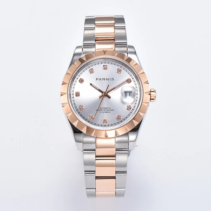 

Parnis 39.5mm White Dial Automatic Mechanical Men Watch Calendar Miyota 8215 Movement Men's Watches Diamond Scale Man Clock 2020