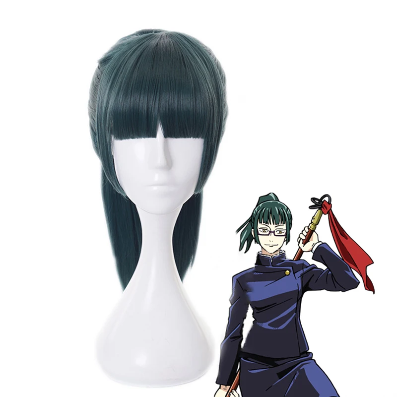 

Anime Jujutsu Kaisen Maki Zenin Ponytail Wig Cosplay Green Hair Gradient