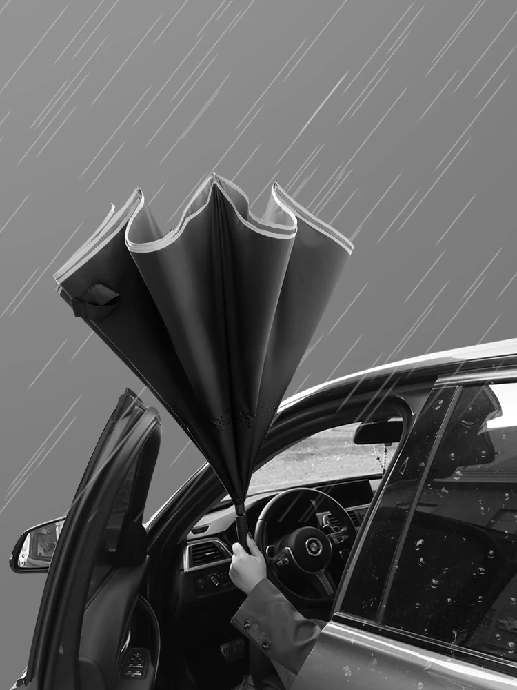 Offerte Ombrello Completamente Automatico Per Esterni Tinta Unita Antivento Di Alta Qualità Ombrello A Manico Lungo Parapluie Inverso Ingranaggio Pioggia DF50YS