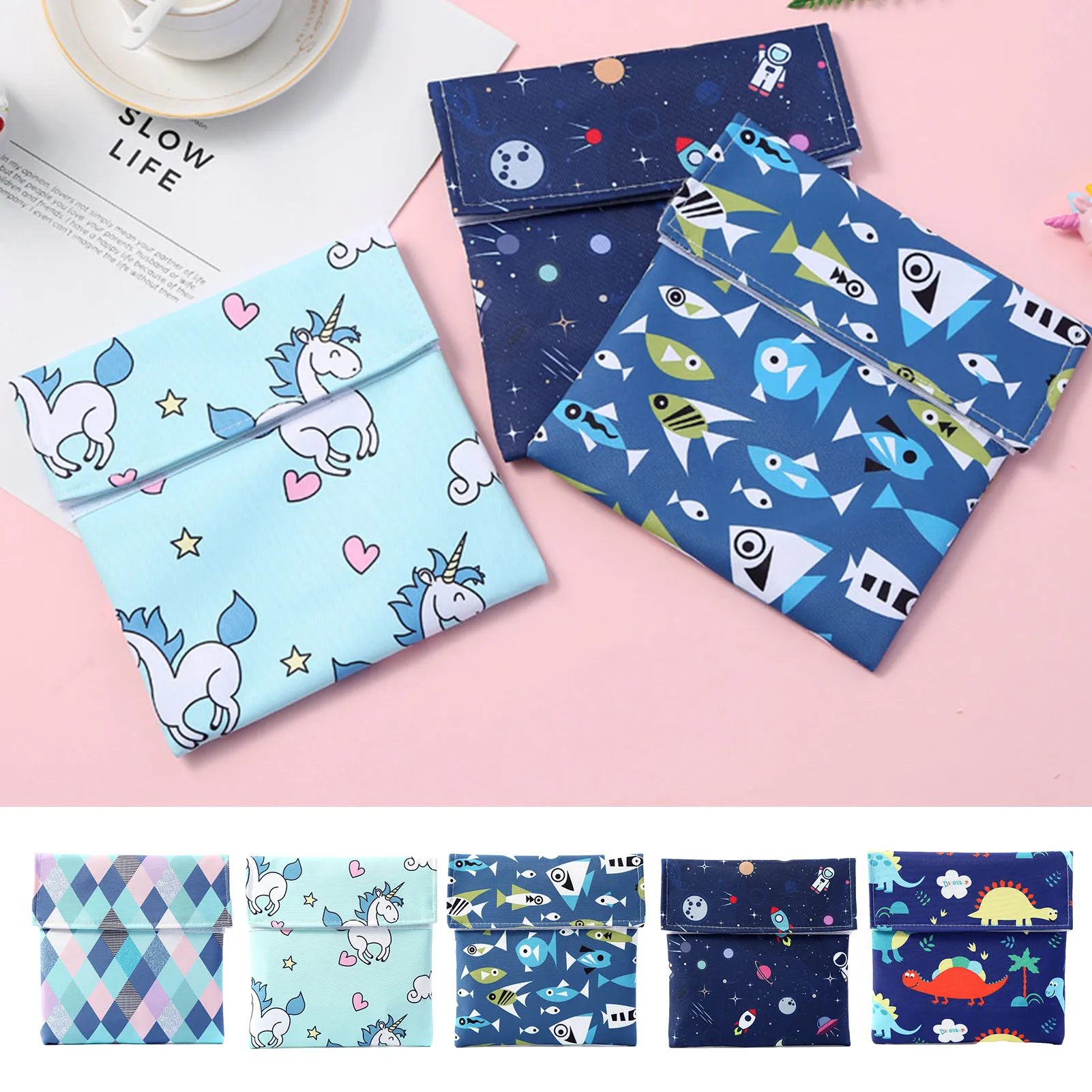 

Portable Reusable Sandwich Snack Fruit Bags Reusable Snack Bags Pizza Bags Washable Lunch Pouch 18X18CM