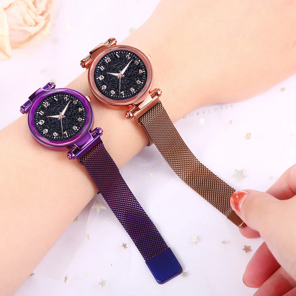 Роскошные женские часы со звездным светящимся циферблатом Дамские Кварцевые из