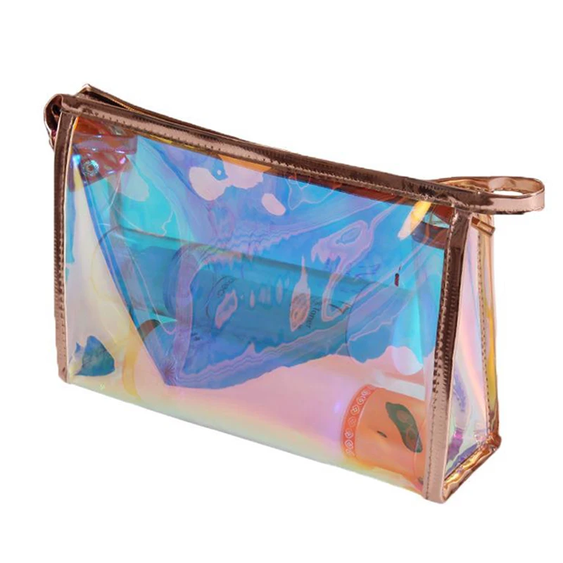 

Colorful Holographic Women Cosmetic Bag TPU Clear Makeup Bag Beauty Organizer Pouch Travel Clear Makeup Kit Case
