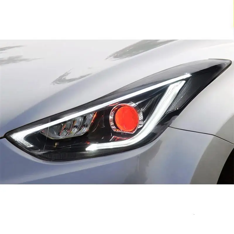 Drl Automovil автозапчасти Cob Стайлинг светодиодные дневные ходовые боковые поворотники фары автомобильные фары в сборе для hyundai Elantra