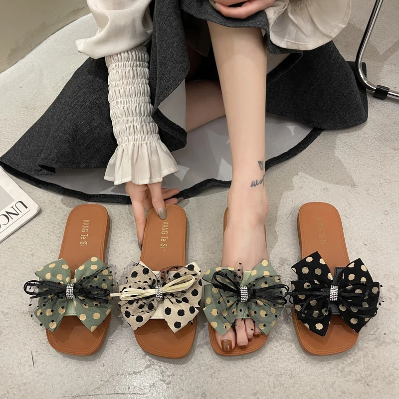 

Slippers Casual Butterfly-Knot Flat Shoes Female Slides Slipers Women Low Flower Luxury 2021 Beach Scandals PU Floral Rubber