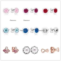 authentic 925 sterling silver blue pink fan earring with crystal stud earrings for women wedding gift fashion jewelry