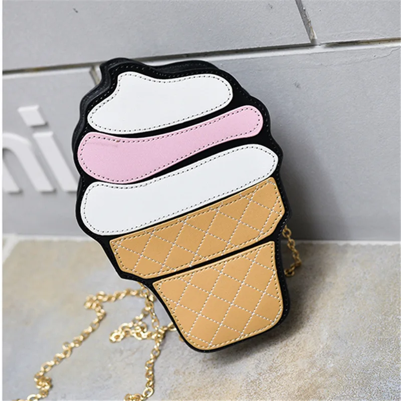 

Creative Ice Cream Shoulder Bag Women Zipper Three-dimensional Bags Korean Version of The Chain Crossbody Female Cartoon Pu