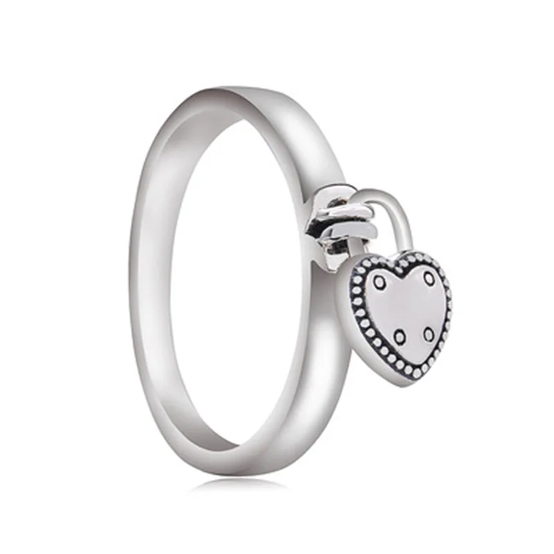 

Classic 925 sterling silver heart lock pan Ring for girls birthday gifts