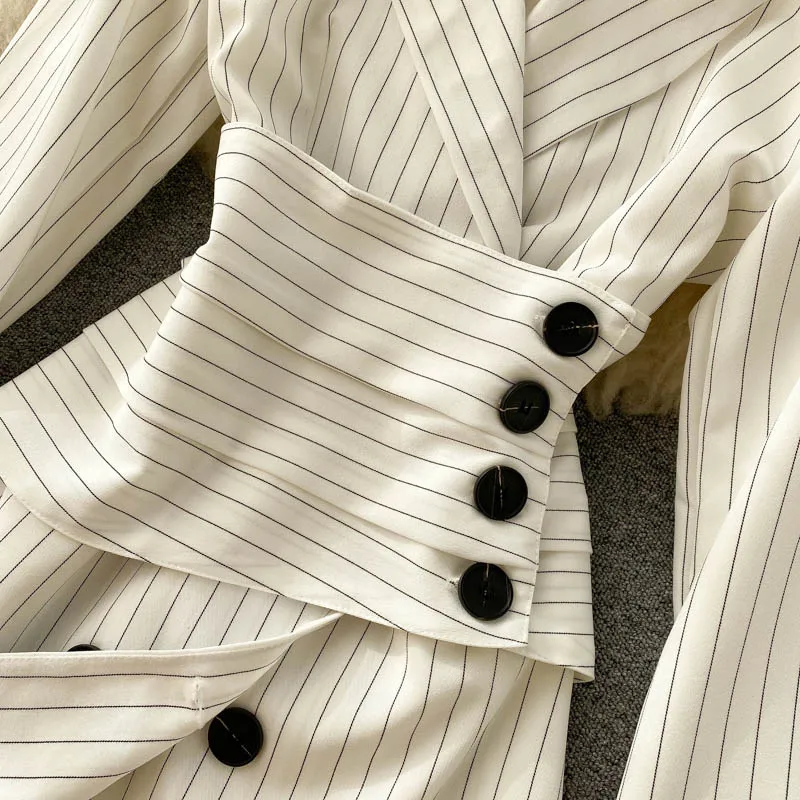 

YIZZHOY New Arrival Women Vintage Striped Turn-down Collar Shirt Dress Office Lady Elegant Fashion A-line Slim Dress with Belt