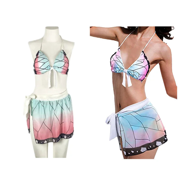 

Demon Slayer Cosplay Kimetsu No Yaiba Kamado Tanjirou Kochou Shinobu Swimsuit Summer Bikini Swimwear Anime Cosplay Outfits