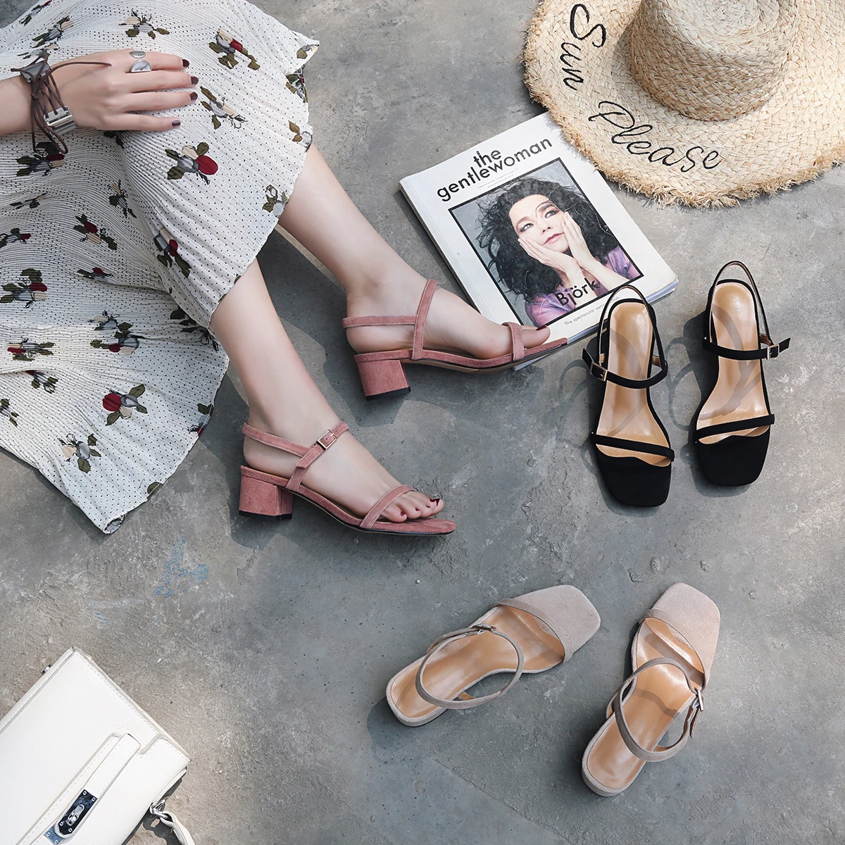 

Womens Suede Sandals Block Heel Shoes Footwear Size7 Size4 Summer Party Dress Shoes Fashion Open Toe Single Strap Comfortable 33