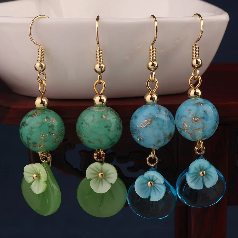 Женские этнические серьги подвески 2 цвета Винтажные с подвеской в виде цветка