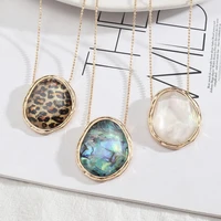 faceted resin leopard abalone irregular ellipse oval necklace for women gold color long sweater chain pendant necklace wholesale