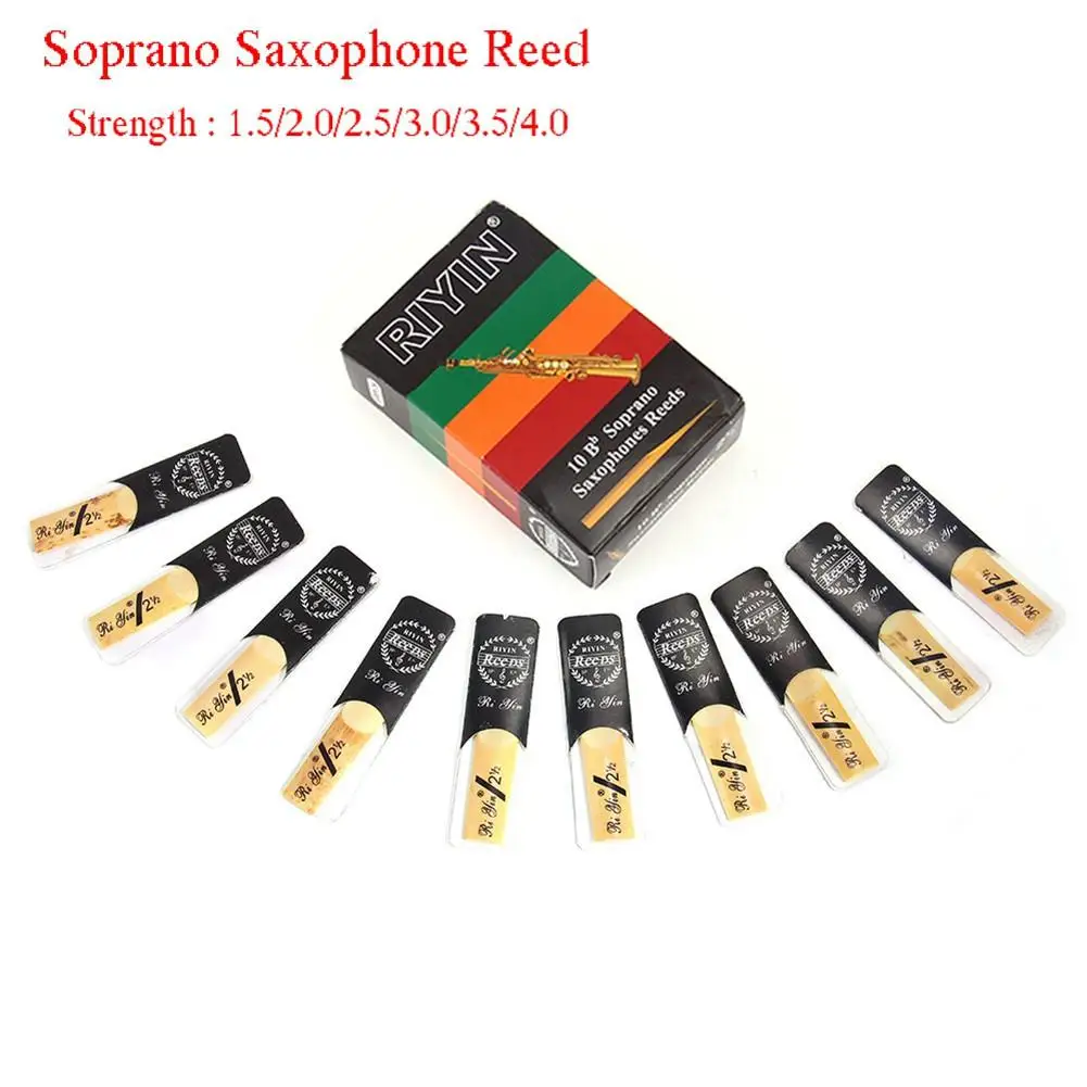 

10pcs Saxophone Reed Set Bb Tone with Strength 1.5/2.0/2.5/3.0/3.5/4.0 for Soprano Sax Reed Woodwind Instrument Musical Access