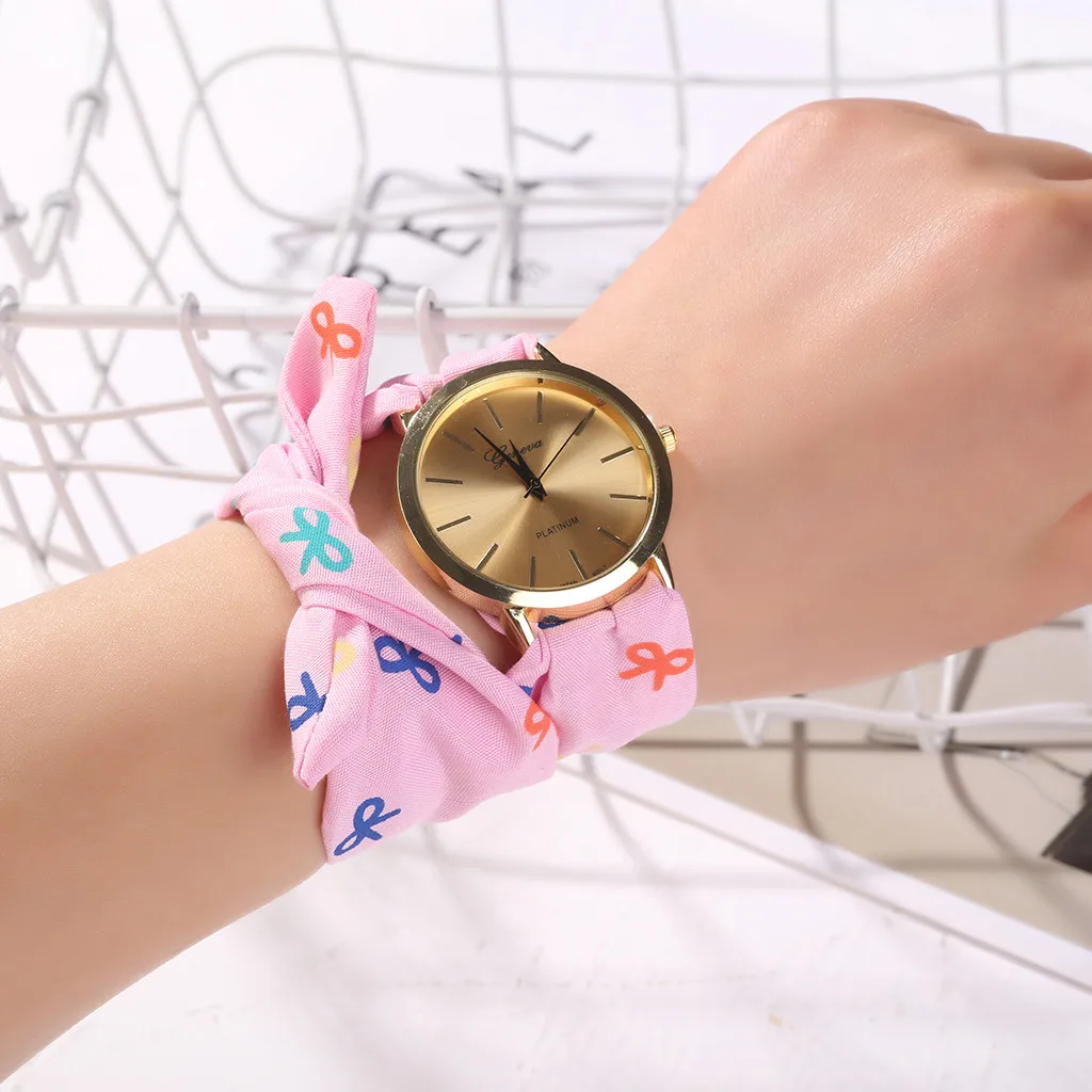 Цветок ткань дизайн девушка часы мода женское платье сладкие дамы браслет