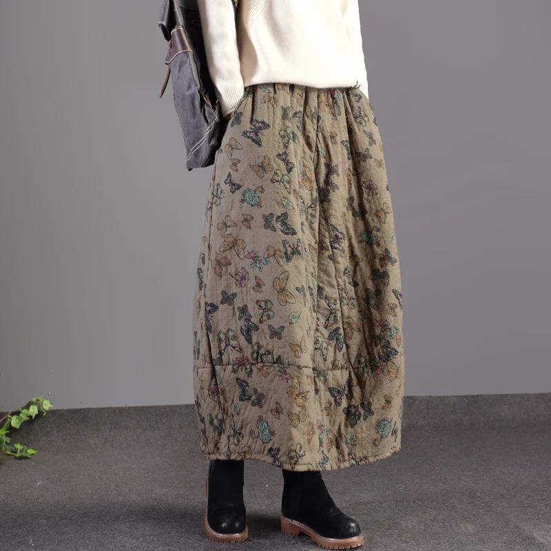 2020 утолщенная свободная стеганая хлопковая и льняная юбка в этническом стиле с