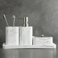 bathroom accessories set soap dispenser cotton jar mouthwash cup imitation marble tumblertoothbrush holder and tray marble white