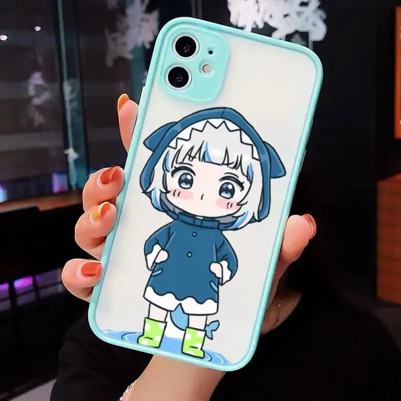 

Lolis anime character gawr gura Phone Case For iPhone 12 11 Mini Pro XR XS Max 7 8 Plus X Matte transparent blue Back Cover