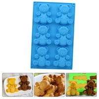 6 holes 3d bear form cake mold silicone eco friendly non stick low temperature resistance chocolate fondant cake baking mold