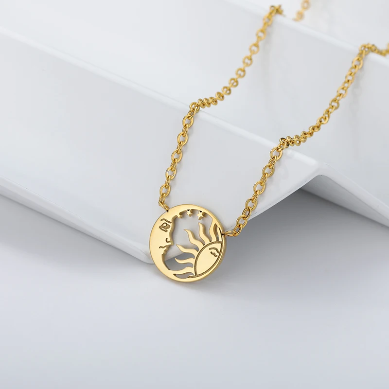 Moon and Sun Necklaces Gifts For Women Stainless Steel Collane Gothic Jewelry Fashion Lover Statement Collier Femme | Украшения и