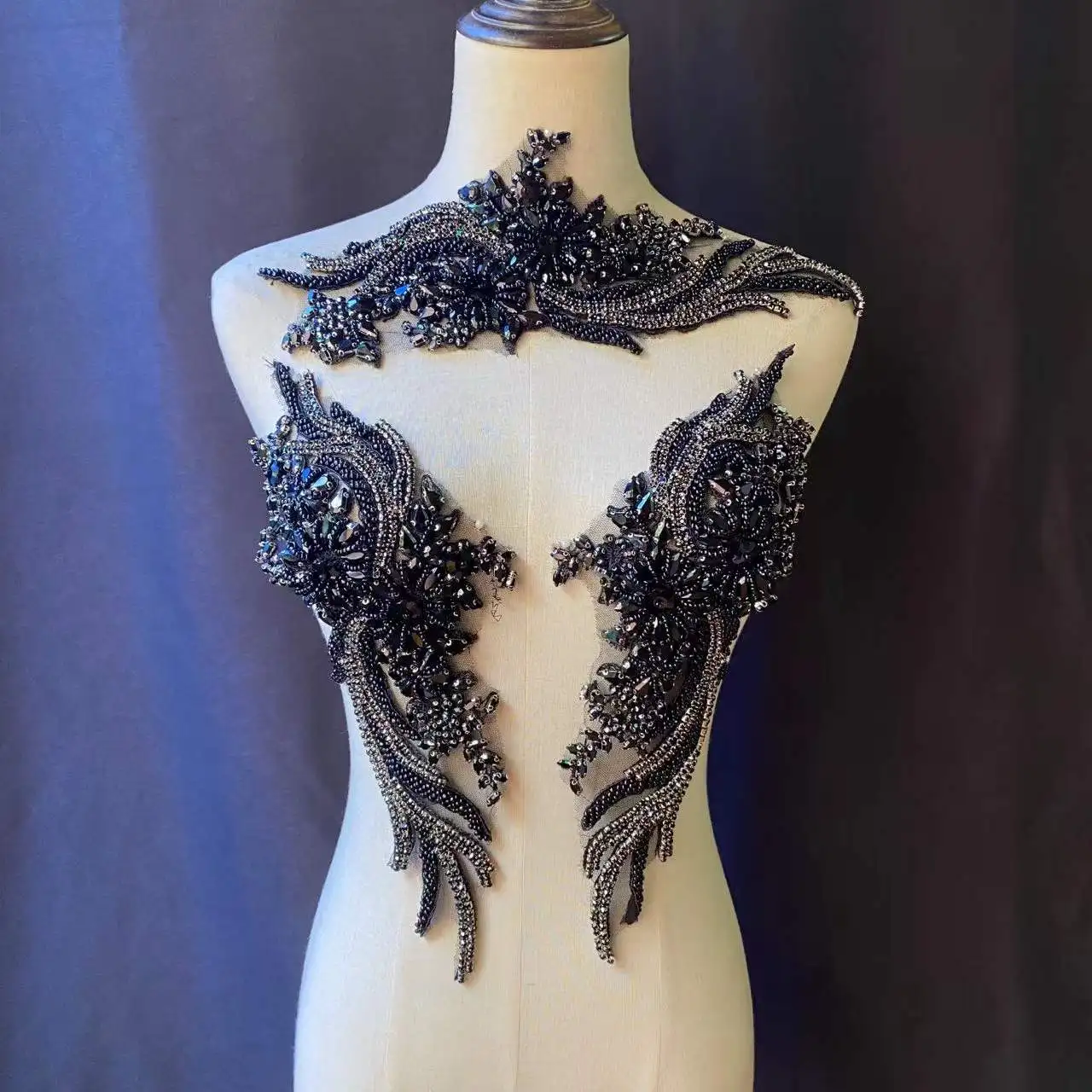 Высококачественная Хрустальная черная французская аппликация Тяжелая Стразы