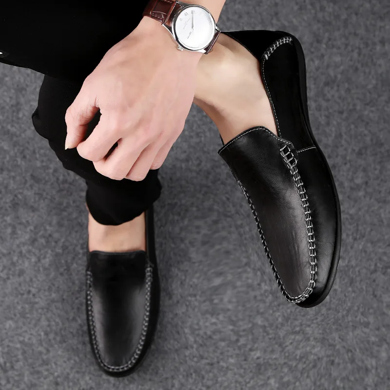 Genuine Leather Men Casual Shoes Luxury Brand 2020 Italian Mens Loafers Moccasins Breathable Slip on Boat Plus Size 38-46 | Обувь