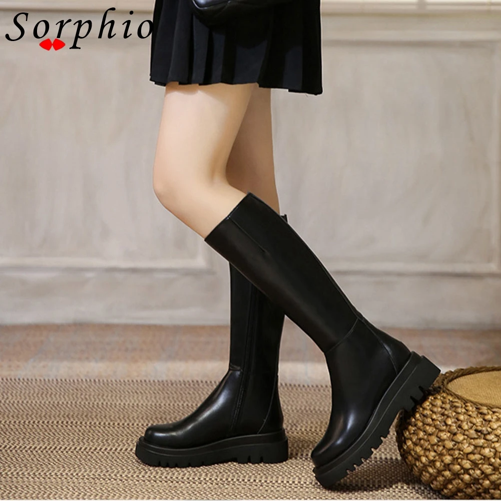 

Female Motorcycle Boots For Woman Rubber Sole Knee High Boots 2021 New Arrivals Comfy Daily women's Shoes Black Round Toe