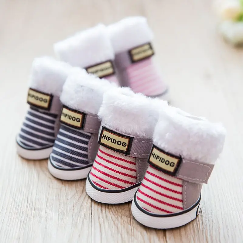 New Hot Dog Cat Shoes Stripe Winter Warm Puppy Socks Anti-Slip Snow Pet Boots Paw Protecters For Small Dogs | Дом и сад