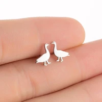 cute stainless steel goose earrings mini duck stud homme bijoux pendientes tiny ear everyday accessory orecchini aros wholesale