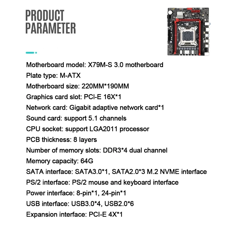 

X79M-S3.0 NVME M.2 64 CPU Set DDR3 x 4 LGA 2011 Xeon E5-V1