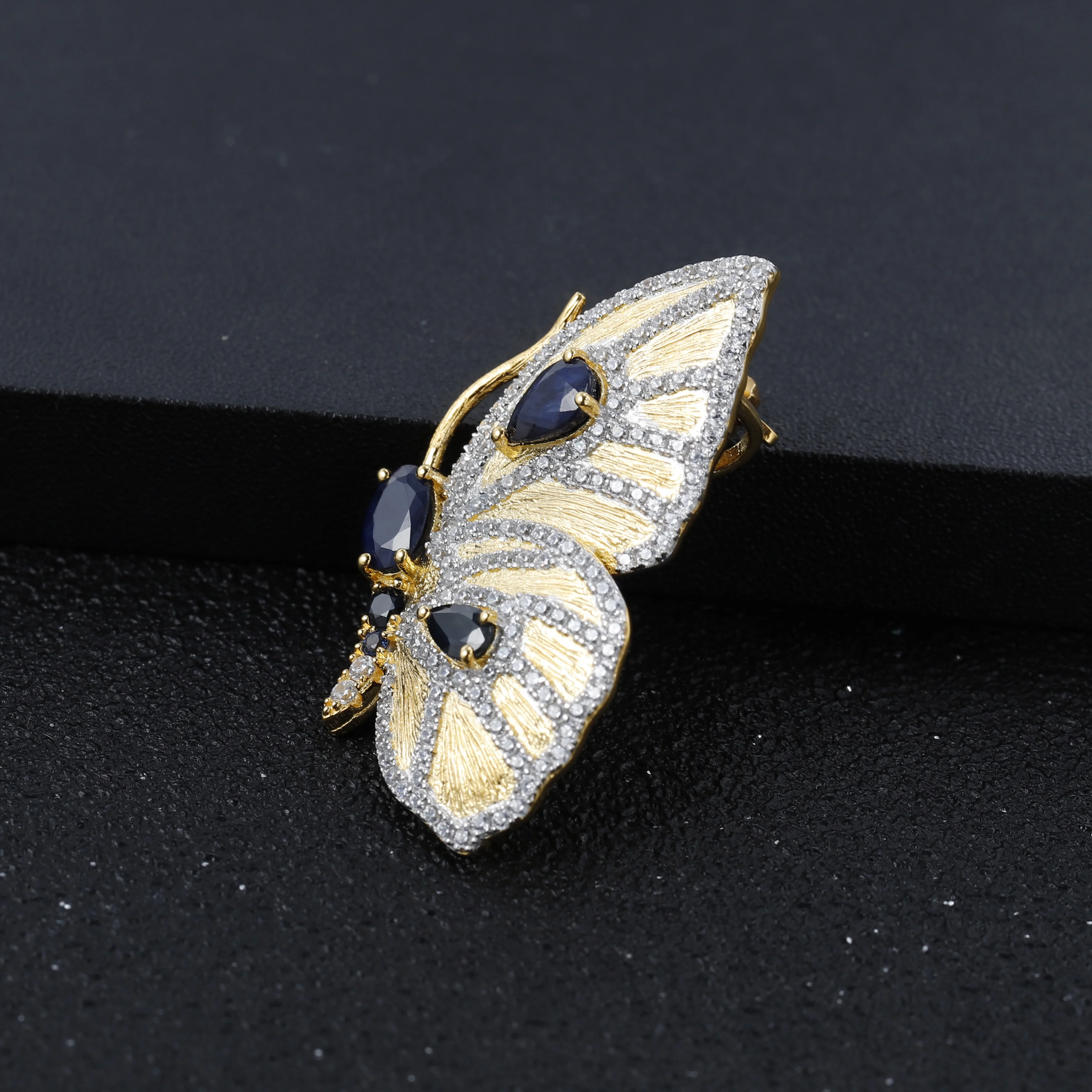 Женская Брошь из серебра 925 пробы с натуральным сапфиром карата | Украшения и