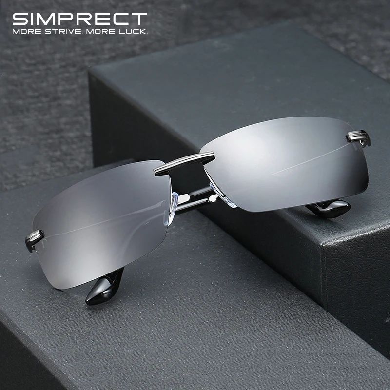 

SIMPRECT Polarized Sunglasses Men 2021 Rimless Square Sunglasses Retro Vintage Sun Glasses For Men Anti-glare Driver's Oculos