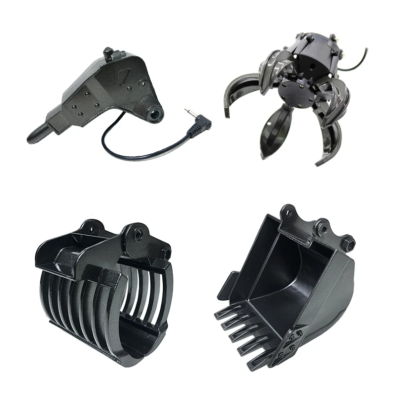 RC Excavator Accessories Full Metal Bucket Drill Scratch Wood Plastic Grabber Cutters Alloy Gun Handle Toys Accessory