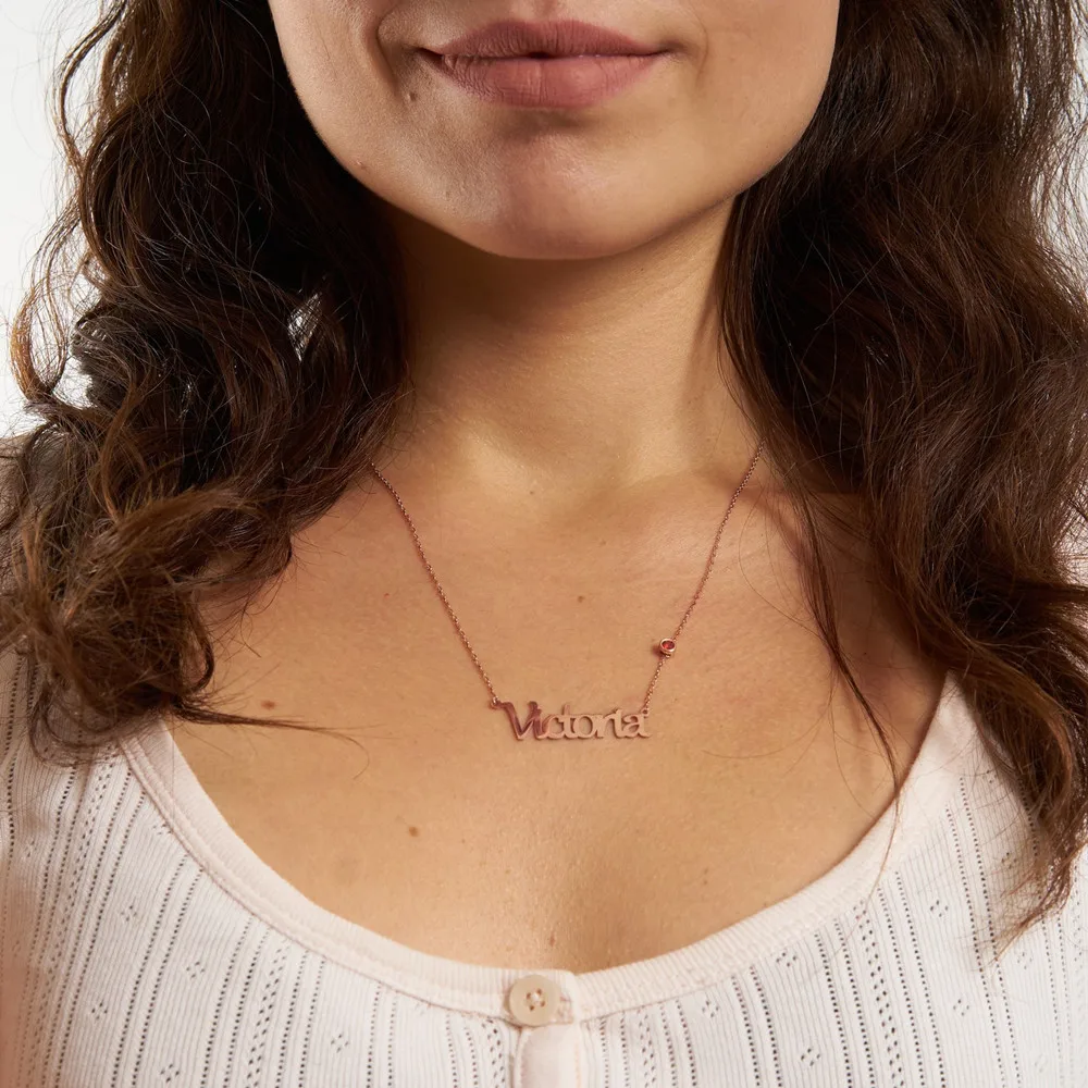 Customized Name Necklace Stainless Steel Gold Choker Personalized Name With Birthstone Pendant Necklace For Women Birthday Gifts