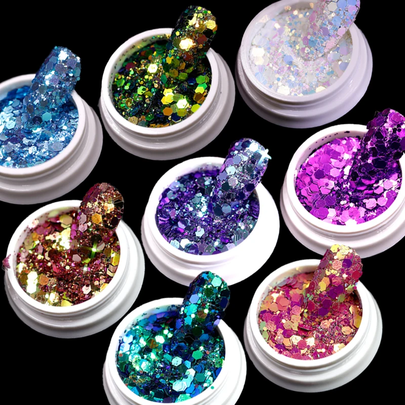 

Iridescent Flakes Gold Pink White Flakes Slices Chrome Pigment Dust Nail Powder Glitter Sequins Nail Art Decoration Manicures