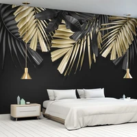 custom self adhesive wallpaper 3d hand painted tropical plant golden leaves photo wall mural living room bedroom sticker fresco