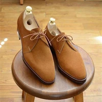 men fashion trend business casual party dress shoes handmade tan faux suede wingtip lace up pointed low heel oxford shoes 7kg519