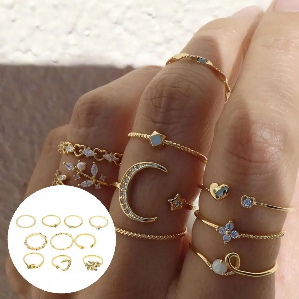 

Jewelry 10Pcs Creative Faux Pearl Fashion Moon Ring Shiny Ring Flower for Women