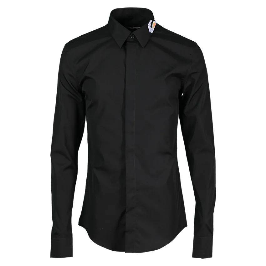 

Minglu протектор для мужчин футболка класса люкс с рисунком в виде морских волн с вышивкой Мужская рубашка с длинным рукавом белого и черного ц...
