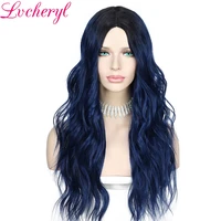 lvcheryl middle part machine made wig synthetic simulated scalp wave blue women wig hair high temperature cosplay party daily