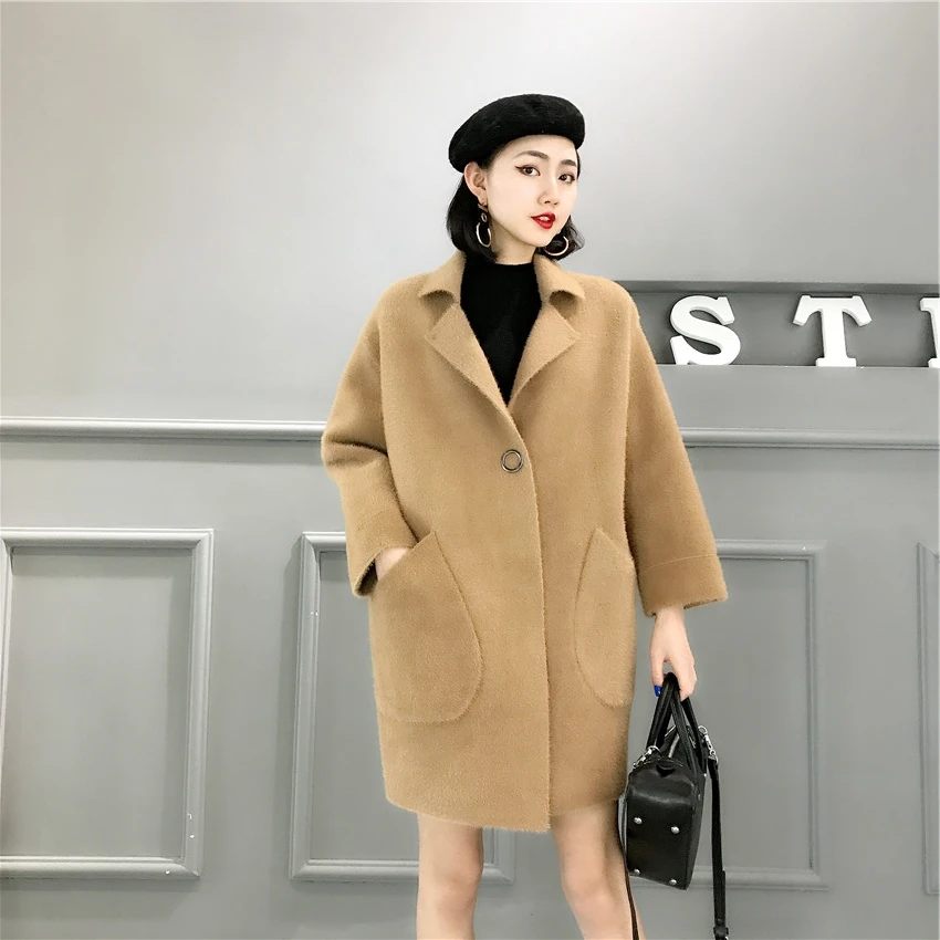 

Artificial Mink Cashmere Comfortable Long Sweater 2020 Winter Warm Cardigans knit Full Sleeve Office Lady Soft Tops Coat