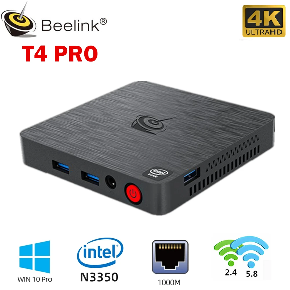 Beelink T4 Pro 4K мини-ПК Intel N3350 Windows10 1000M 2 * HDMI двойной дисплей офисный компьютер 4G/5G WIFI BT